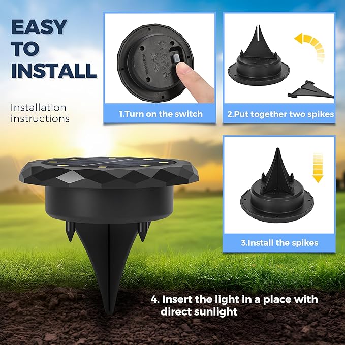 SOLPEX Mini Solar Ground Lights, 10 Pack Solar Lights Outdoor Waterproof, Landscape Lighting for Garden Pathway Driveway Walkway (Warm White)
