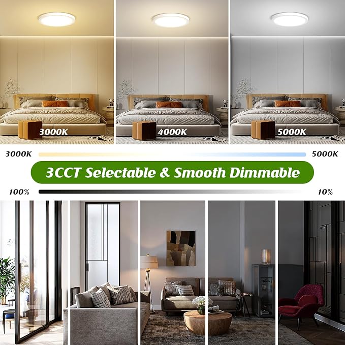 7 Inch Flush Mount LED Ceiling Light Fixture, Dimmable, 1200LM | 15W 3CCT 3000K/4000K/5000K Selectable Round Flat Panel Light, 0.67" Super Slim Ceiling Lamp for Porch, Laundry, White 16Pack