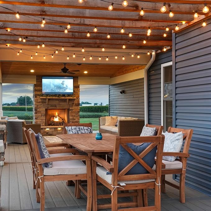 4 Pack 25FT G40 LED Outdoor String Lights with 10+1 Bulbs, Black | Waterproof, Shatterproof, Dimmable, Connectable, Energy-saving, Patio Lights Porch Balcony Backyard Party Classroom Decor