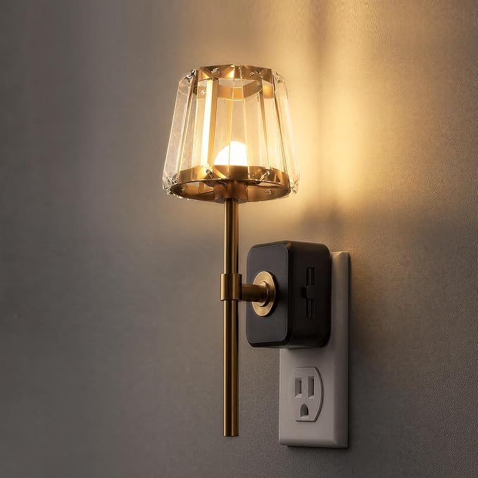 L LOHAS LED Night Lights Plug into Wall,Crystal Acrylic Decor Night Light | Dusk to Dawn Sensor Nightlight with 180° Rotating, Round Platform ,0-100LM Dimmable, for Bedroom Living Room Hallway