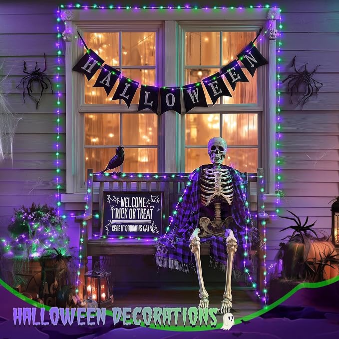 JMEXSUSS 200 LED Purple and Green Halloween Fairy Lights Plug in | 8 Modes Halloween Lights Indoor Outdoor with Wheel, 66 ft Remote Control Christmas Fairy Lights for Xmas