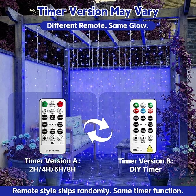 Curtain String Light, 200LED 6.6x6.6ft, Remote & 8 Modes, USB | Window Wall Hanging String Lights, For Bedroom, Wedding, Party, Home, Garden and Indoor Decorations, Blue