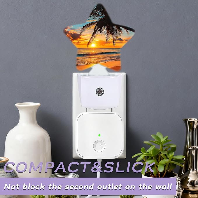 Beach Palm Trees Night Lights Plug Into Wall,Beautiful Sunset Dusk to Dawn Light Sensor Night Light for Kids,Energy Efficient Sleep Friendly Lamp for Bedroom Bathroom Nursery