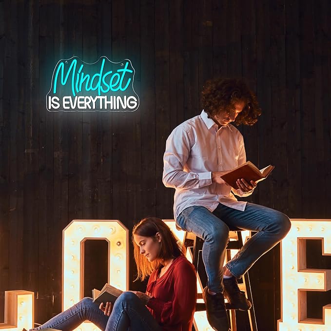 Mutank Mindset Is Everything Neon Sign Wall Decor, Motivational Neon Light USB Powered LED Dimmable, for Classroom Decor Office Gym Library Bedroom Bar Sign(14.1 * 7.8 In)