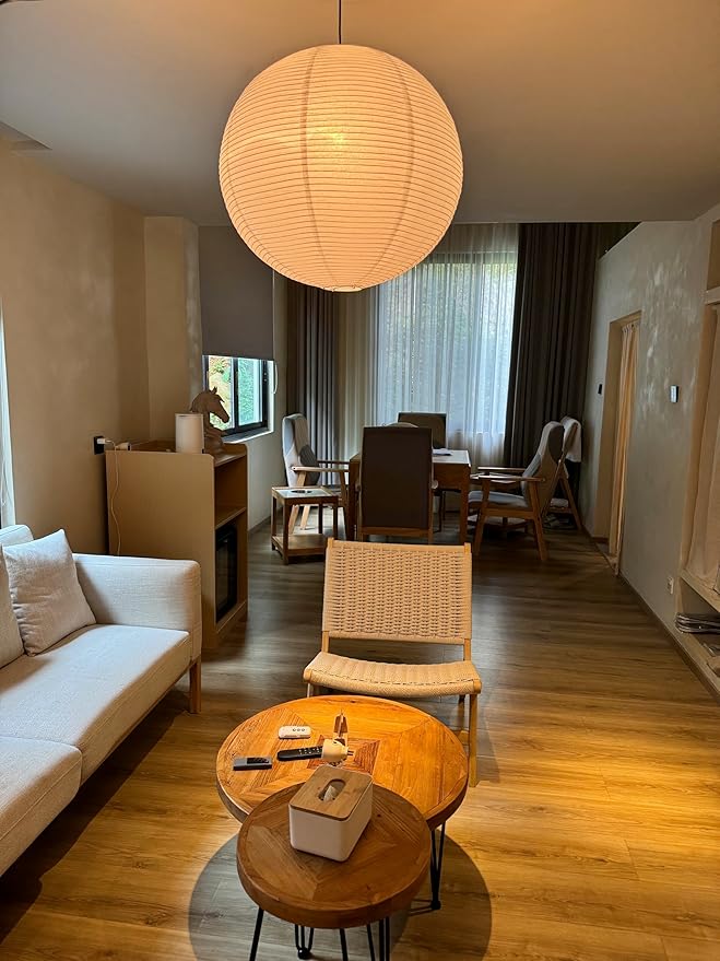 Hytsoeee(21.65Inch) Large Round Paper Lantern Lamp shade,White Rice Paper Lamp Shade,Chinese Foldable Paper Lantern Lampshade for Home Indoor Living room,Bedroom,Ceiling Decor