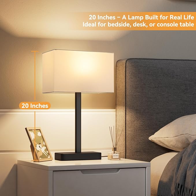 Hong-in Touch Lamps for Bedroom - 3-Way Dimmable Bedside Lamps Set of 2 with USB C+A, White Modern Table Lamp for Night Stands, Desk Lamp for Living Room Nightstand End Tables Bed Side