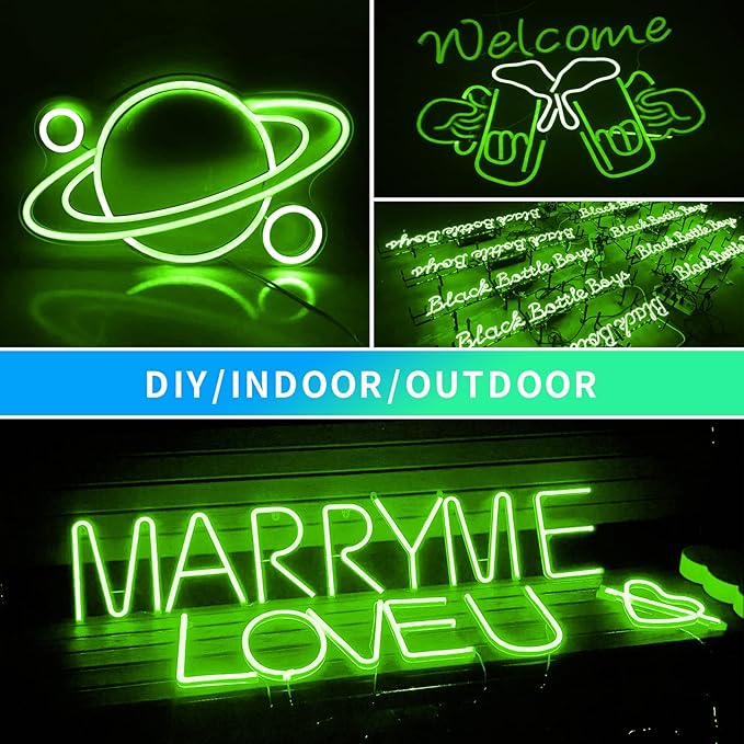 10M/2PCS/32.8FT/Neon Light Strip - Flexible LED Rope Light Waterproof Design for Indoor & Outdoor Use, Perfect for Parties, Holidays, and Home Decor [Power Adapter Not Included] Green