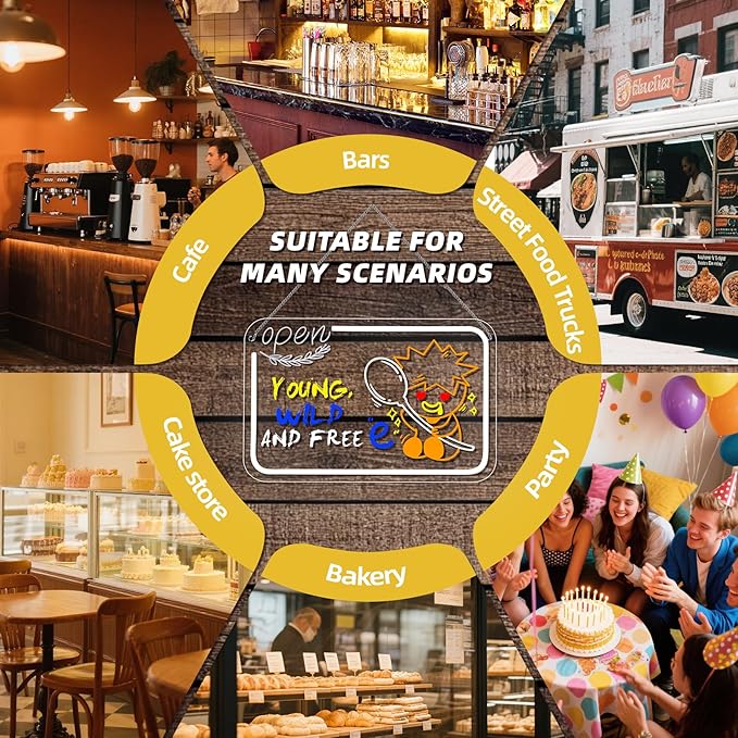 NOSUN OPEN LED Note Board 14.6*9.5” Acrylic Dry Erase Light Up Message Board with Chain and Stand, for Bar Salon Coffee Stores Club Hotel Kids With 7 Color Markers Glow Rewritable Memo Drawing Writing Board