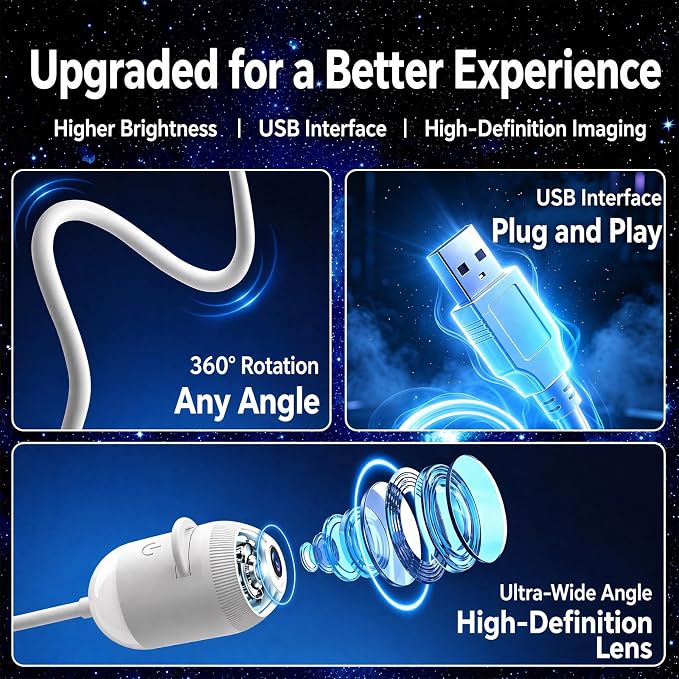 2027 New Hd Smart Dynamic 5d Holographic Night Light Projector with 24 Films Plug and Play HD Star Projector 360° Adjustable 2-in-1 Galaxy Star Ocean USB Powered Ceiling Projector for Bedroom