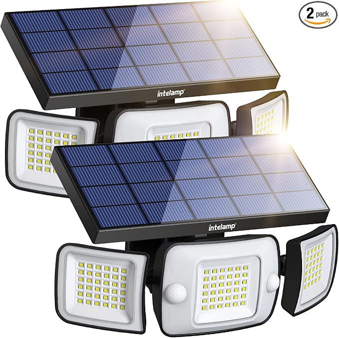 Solar Outdoor Lights, Motion Sensor with Dual Sensors Waterproof | Solar Flood Lights 270°Wide Angle for Outside with 3 Modes