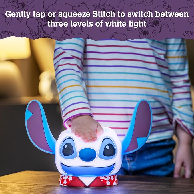 Disney Squish'ems Lilo & Stitch Night Light for Kids, Soft Silicone | Dimmable Kids Bedside Lamp, Light for Kids Room, Bedroom, and Playroom, USB Powered with AAA Battery Option