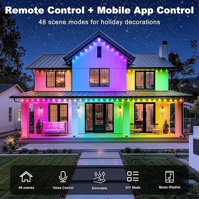 300FT Permanent Outdoor Lights Waterproof with Smart App Control Remote,DIY Scene Modes,Music Sync hronization,Eaves Lights for Garden Decor,Deck,Christmas