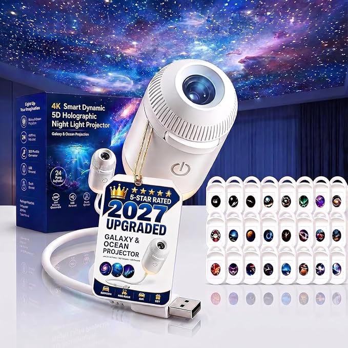 Galaxy Projector, Ocean Projector, 5D Holographic Night Light Projector, Plug and Play Hd Star Projector, 360° Adjustable Hd Galaxy and Ocean Projector for Bedroom Ceiling，Ocean & Galaxy 24pc
