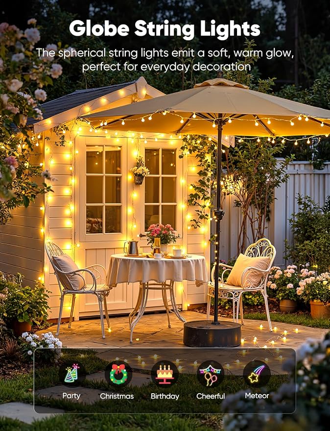 Minetom Globe String Lights, 33 Feet 100 Led Fairy Lights Plug in, 8 Modes with Remote Mini Globe Lights for Indoor Outdoor Bedroom Party Wedding Garden Christmas Tree Decor, Warm White