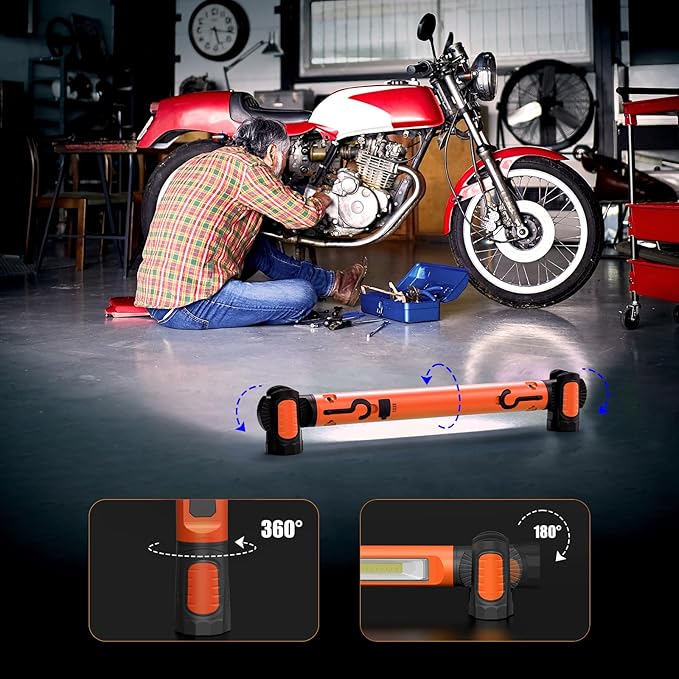 Mechanic Work Light, wokelux 3000LM LED Work Light, 5200mAh Rechargeable Magnetic Work Light, Underhood Cordless Work Lights with Hooks for Mechanics Inspection Workshop Emergency