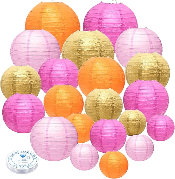 21 Pcs Paper Lanterns Party Decorations, 4/6/8/10 Inch Round Chinese Hanging Paper Lanterns for Wedding, Birthday, Baby Shower, Graduation, Classroom Ceiling Decorations Indoor Outdoor