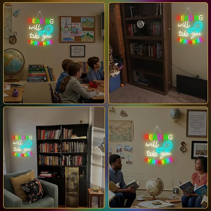Study Neon Signs Reading Will Take You Everywhere Neon Sign Classroom Wall Decor Light Up Reading Corner Bedroom LED Learn Lights for Teens Room Books Lover Gifts for Teachers