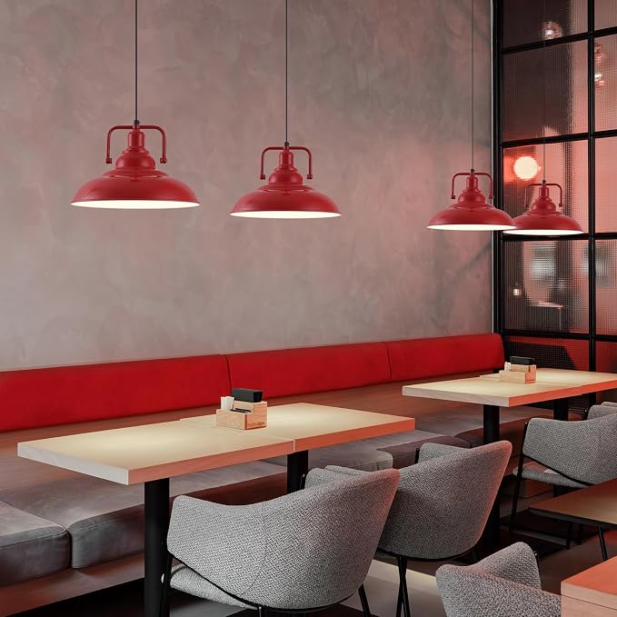 Farmhouse Pendant Light, 2 Packs 12.5inches Red Kitchen Pendant Lights, Island Pendant Lights, Modern Pendant Lights, Pendant Light for Kitchen, Living Room, Bedroom, Hallway