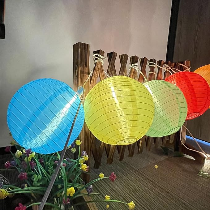 Multicolor Lantern String Lights,25ft 10pcs Chinese Lanterns with G40 LED Light Bulb,Plug-in Nylon Hanging Lanterns Lights for Outdoor,Patio, Backyard, Summer Party,Garden,Festival
