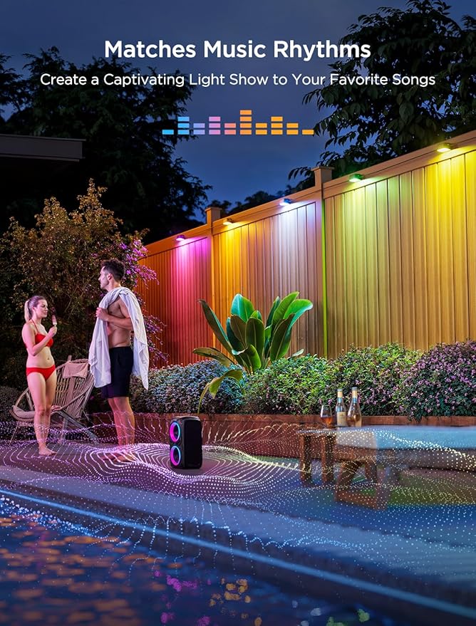 Govee Outdoor Deck Lights, RGBIC Outdoor Lights with 4000K White Light, IP65 Smart Fence Lights with App Control, Voice Control, LED Path Light for Outdoor Decor,Wired 6 Packs (32.8ft)