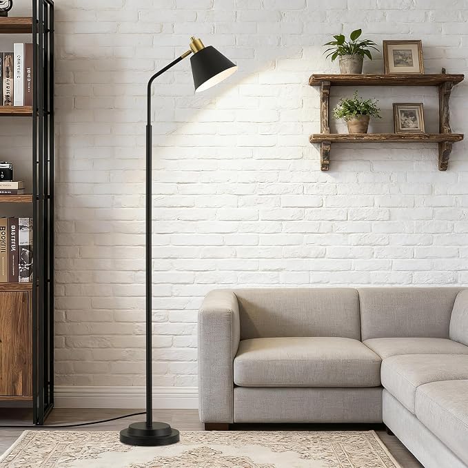 65.3" Floor Lamps for Living Room, Black Floor Lamp for Bedroom, Dual-Base Industrial Standing Lamp, Adjustable-Head Corner Lamp, Modern Tall Lamp, Living Room Light, Bulb Included, Black