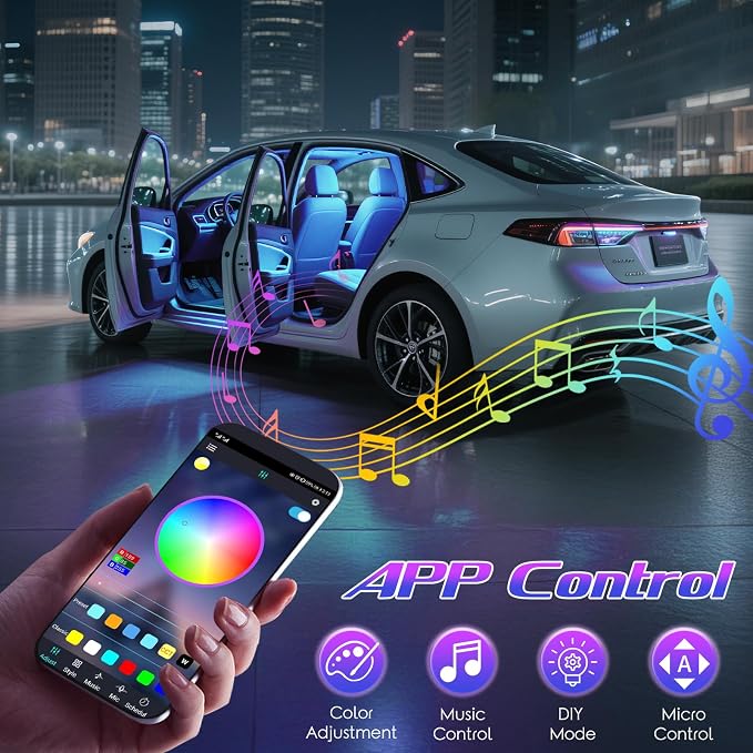 Winzwon Car Interior Lights, LED Lights for Halloween Car Accessories | Christmas White Elephant Gifts for Him Men Women Teen Boys, APP Control with USB Port Color Change Lights for Truck Decor