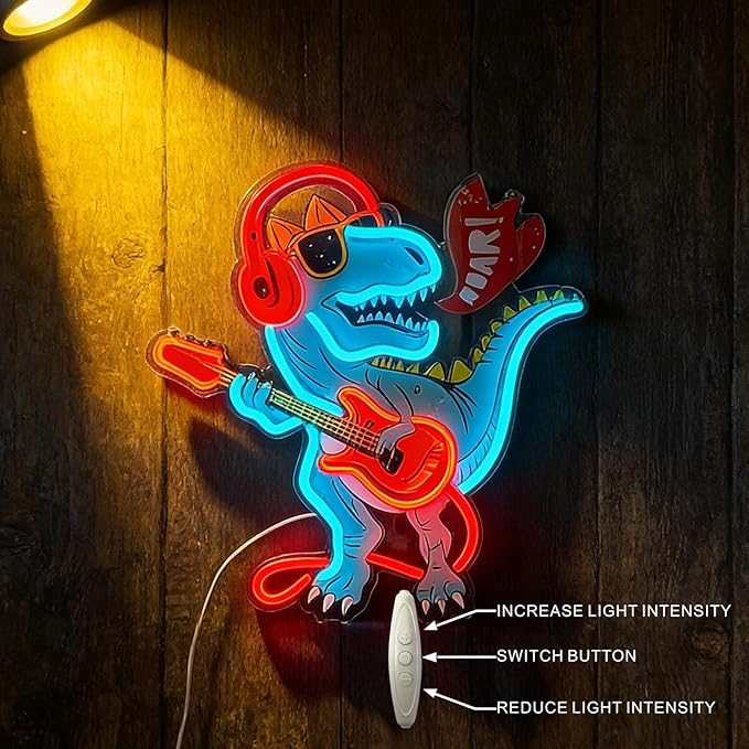 Dinosaur Neon Sign,neon signs for wall decor-Usb Powered, Adjustable gamer room decor for boys Led Light for Bedroom, Bar, Pub, Party, Man Cave Decor,gifts for teen boys
