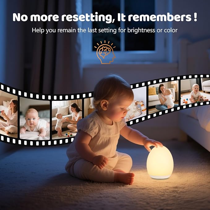 Night Light for Kids, 7 Colors Changing Egg Light for Nursery | Stepless Dimming, Soft Silicone Touch Night Lamp with 1 Hour Timer, Rechargeable Nursery Night for Breastfeeding