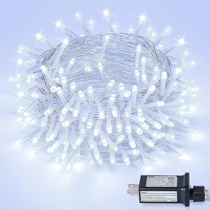 Cool White Christmas String Lights, 98FT 200 LED Fairy Lights Indoor | Up to 8 Sets, 8 Modes with Memory, Connectable, Transparent Wire, IP65 Waterproof Outdoor Decor for Classroom, dorm, Bedroom