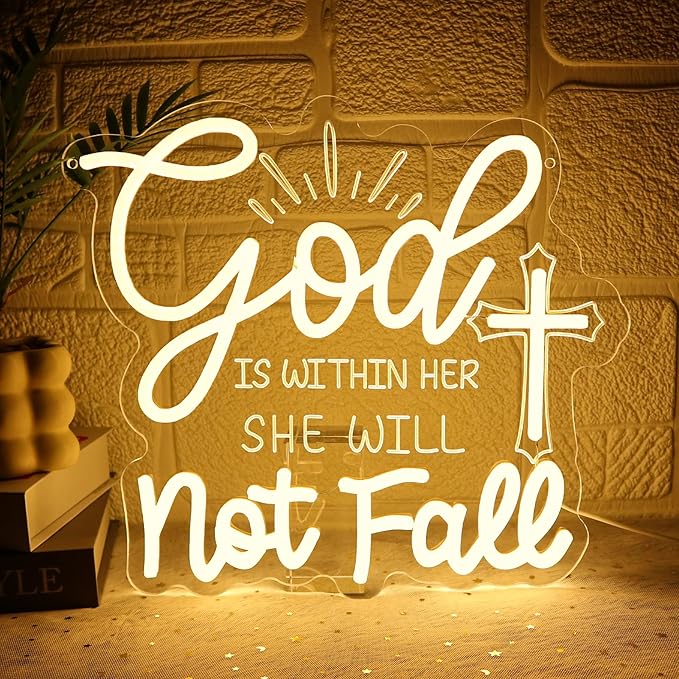 God Is Within Her Neon Sign for Wall Decor Dimmable Christian Led Sign for Bedroom Inspirational Neon Light for Church Home Party Christams Decoration Religious Gift