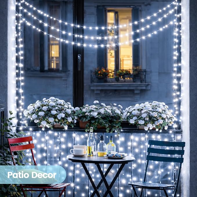Solar Fairy Lights, 6 Pack Total 600LED 216FT Waterproof String Lights | Cool White, Silver Wire, 8 Lighting Modes Solar Twinkle Lights for Tree Garden Patio Party Outdoor Christmas Decorations