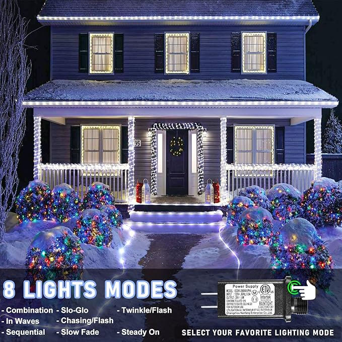 100FT 300 LED Rope Lights for Outside, Connectable Rope Lights Outdoor Waterproof with 8 Modes, Plug in Christmas String Lights for Deck, Garden, Patio, Landscape, Pool, Party Decorations - White