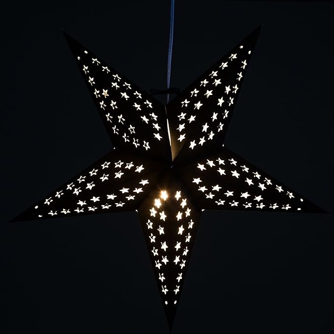 Solid Black Paper Star Lantern with 12 Foot Power Cord Included
