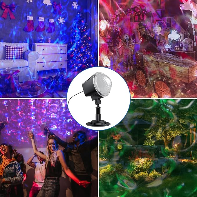 Ocean Wave Projector Light Outdoor 15 Colors Water Ripple Effect Lamp | IP65 Outdoor Projector with Remote for Halloween Christmas Decor – Ideal for Yard, Wall, Ground, Parties & Holiday Displays