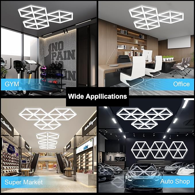 Hexagon Garage Light 18 Triangle, 252W 30240LM, 6500K Super Bright Honeycomb Hexagonal LED Ceiling Light for Garage, Workshop, Basement, Gym, Car Detailing Shop