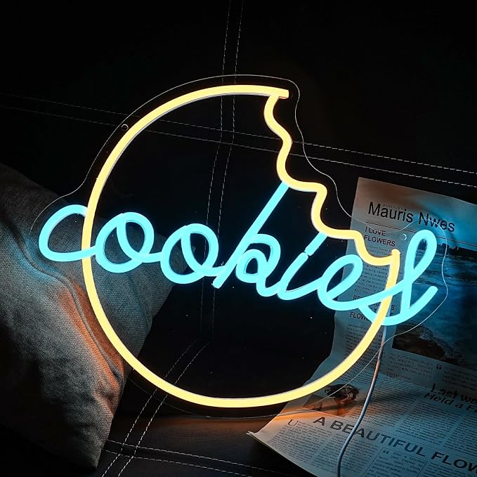 Cookies Neon Sign for Wall Decor Biscuit Neon Light Dessert LED Neon Sign Dim Sum Neon Light Up Sign for Bedroom Cafe Bar Home Kitchen Cake Shop Bakery Decoration(15.9"*12.9")