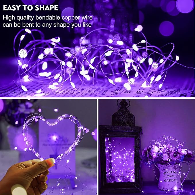 ZGWJ 8 Pack Purple Fairy Lights, Mini String Lights | Battery Operated 7 FT 20 LED Waterproof 3 Modes for DIY, Parties, Wedding, Halloween, Christmas Decoration