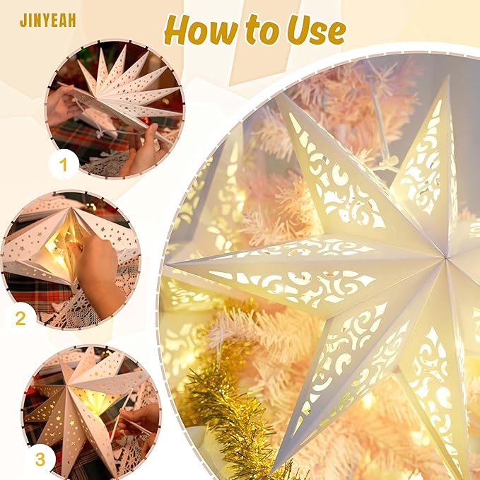 Paper Star Lanterns, Stars Hanging 3Pcs Christmas Paper Lampshade 7 Pointed Star Hanging Decorations for Christmas New Year Wedding Party Birthday decoración navideña 17.71inch