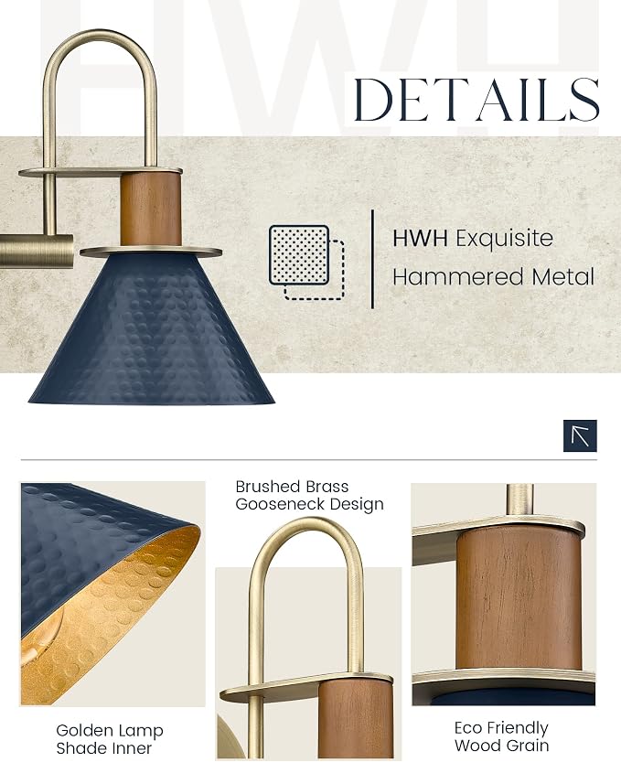 Rustic Wall Sconces Set of Two, HWH Indoor Wall Sconce 1-Light Barn Vanity Light, Hammered Barn Wall Lamp for Bathroom Bedroom Kitchen, Hammered Metal Shade, Navy Blue Finish, 5HZG74B-2L BL+BG