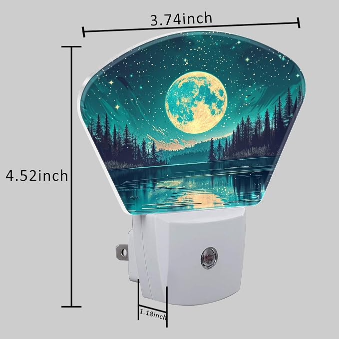 Fantasy Lake Forest Plug in Night Lights, Full Moon in Starry Sky Nightlight Plug Into Wall Dusk to Dawn Sensor for Kid Girls Boys Women Men Room, Hallway, Kitchen, Bathroom, Stairs Decor