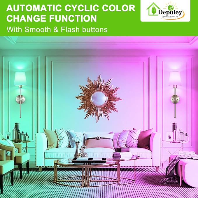 Depuley Battery Operated Wall Sconce: Set of 2 Wireless Wall Lights with Remote for Bedroom - 12 Colors Rechargeable Wall Lamp for Living Room Dining Room Hallway Bathroom Staircases - Nickel 24 Inch