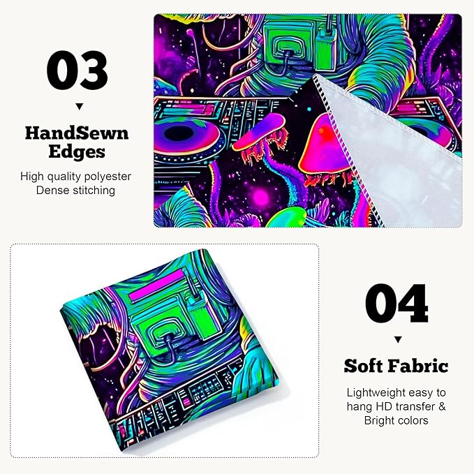 BVBOX Blacklight Space Astronaut Tapestry UV Reactive Galaxy Planet Glow in Dark Tapestries Black Light Poster Neon Wall Hanging Art for bedroom Living Room (Astronaut DJ 1-3M)