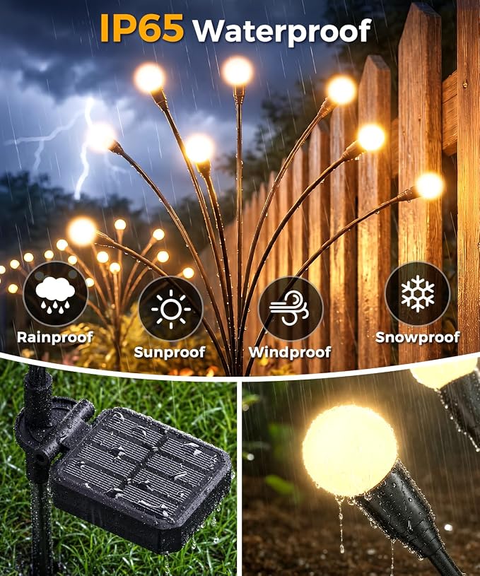 6 Pack Solar Garden Lights 48 LED, Solar Lights Outdoor Waterproof IP65, Decorative Garden Lights Solar Powered for Yard Patio Pathway Decor, Outside Fairy Firefly Lights Garden Gifts