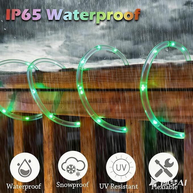 Vigdur 66FT Solar Rope Lights Outdoor - 200 LEDs Green Rope Lights Outdoor Waterproof with Remote & Timer & 8 Lighting Modes, Solar Trampoline Light for Pool Tree Garden Yard Home Camping