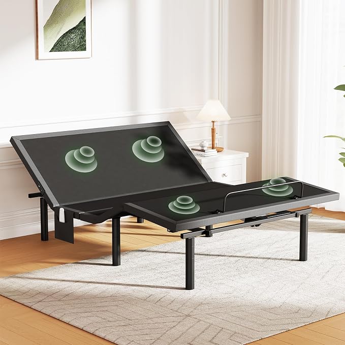 Marsail Queen Adjustable Bed Base with Massage, 4 Ports USB A&C Bed Frame with Under-Bed Nightlight, 3 Minutes Fast Assembly, Wireless Control Adjustable Bed with 4 Height Options