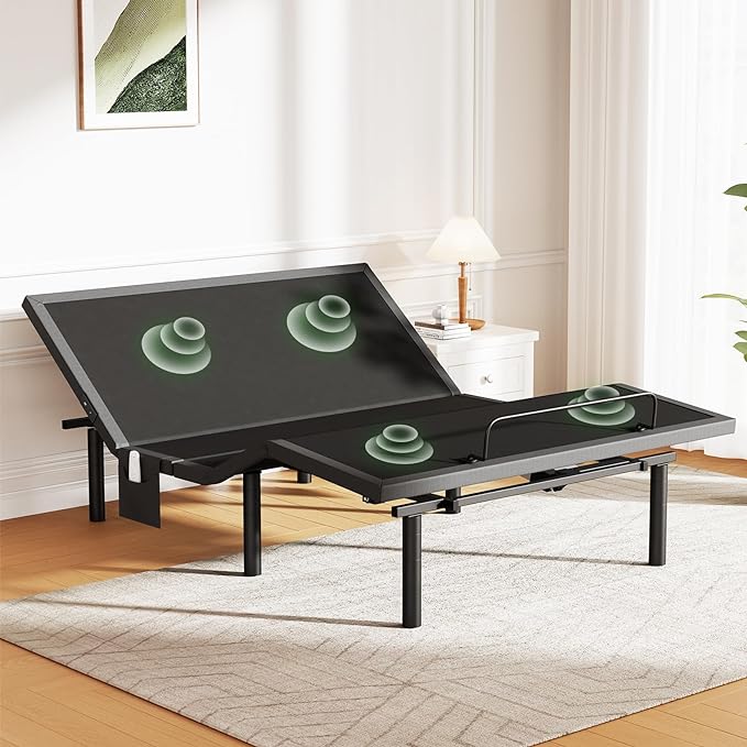 Marsail Full Adjustable Bed Base with Massage, 4 Ports USB A&C Bed Frame with Under-Bed Nightlight, 3 Minutes Fast Assembly, Wireless Control Adjustable Bed with 4 Height Options