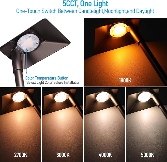 LEONLITE 12-Pack 5CCT Anti-Glare Low Voltage Pathway Lights, 12-24V AC/DC | 5W LED Landscape Path Lights, Die-Casted Aluminum, IP65 Waterproof for Yard Walkway, 1800K/2700K/3000K/4000K/5000K, ETL