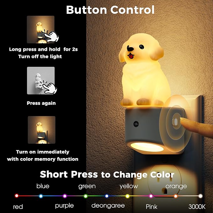 L LOHAS LED Night Light for Kids,3D Cute Puppy Night Lights | Golden Retriever with Dusk to Dawn Sensor, RGB+Soft White 3000K,Dog Night Light,Birthday Gift Nightlight for Kids