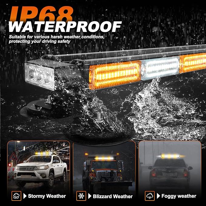 ASPL 26inch 126 LED Rooftop Emergency Strobe Lights Bar Double Side Flashing Safety Warning Traffic Advisor Light Bar Hazard Snow Plow Light for Trucks Vehicles Construction Tow Pickup(Amber/White)