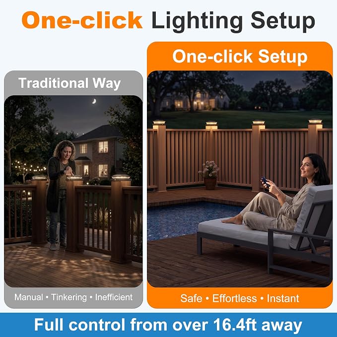 4x4 Post Solar Lights Color Changing with Remote, 8 Pack Black | RGB Solar Post Lights, 4x4 Post Caps Wood Vinyl,5x5 Vinyl & 6x6 Wood,IP64 Waterproof Fence Post Solar Lights Outdoor for Deck